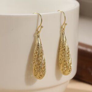 14K Gold Womens 1.5" Hanging Drop Hoop Earrings Ladies New 14 K Silver Jewelry